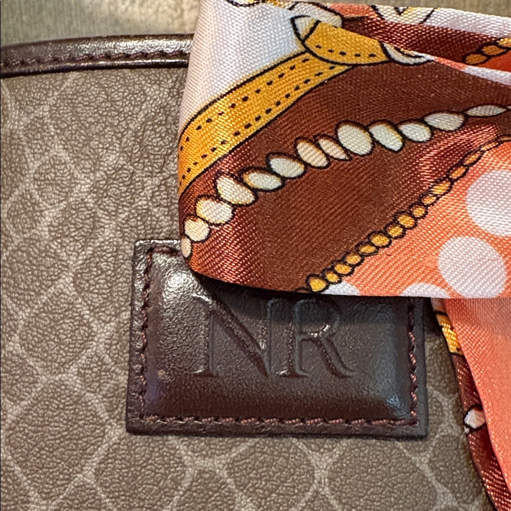 Nina Ricci Brown Tote with Orange Scarf Accent - Picture 2 of 9